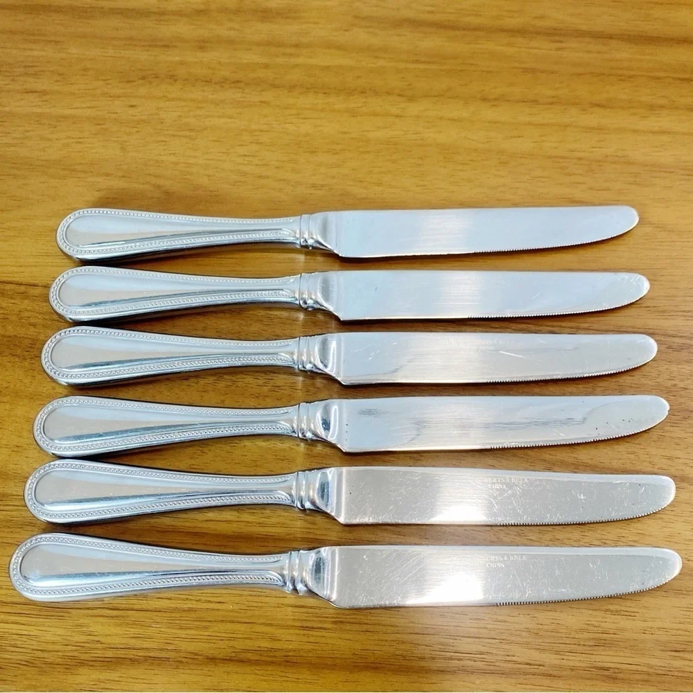 Roberts & Belk Lot of 6 Dinner Knives Continental Bead Discontinued Grp B